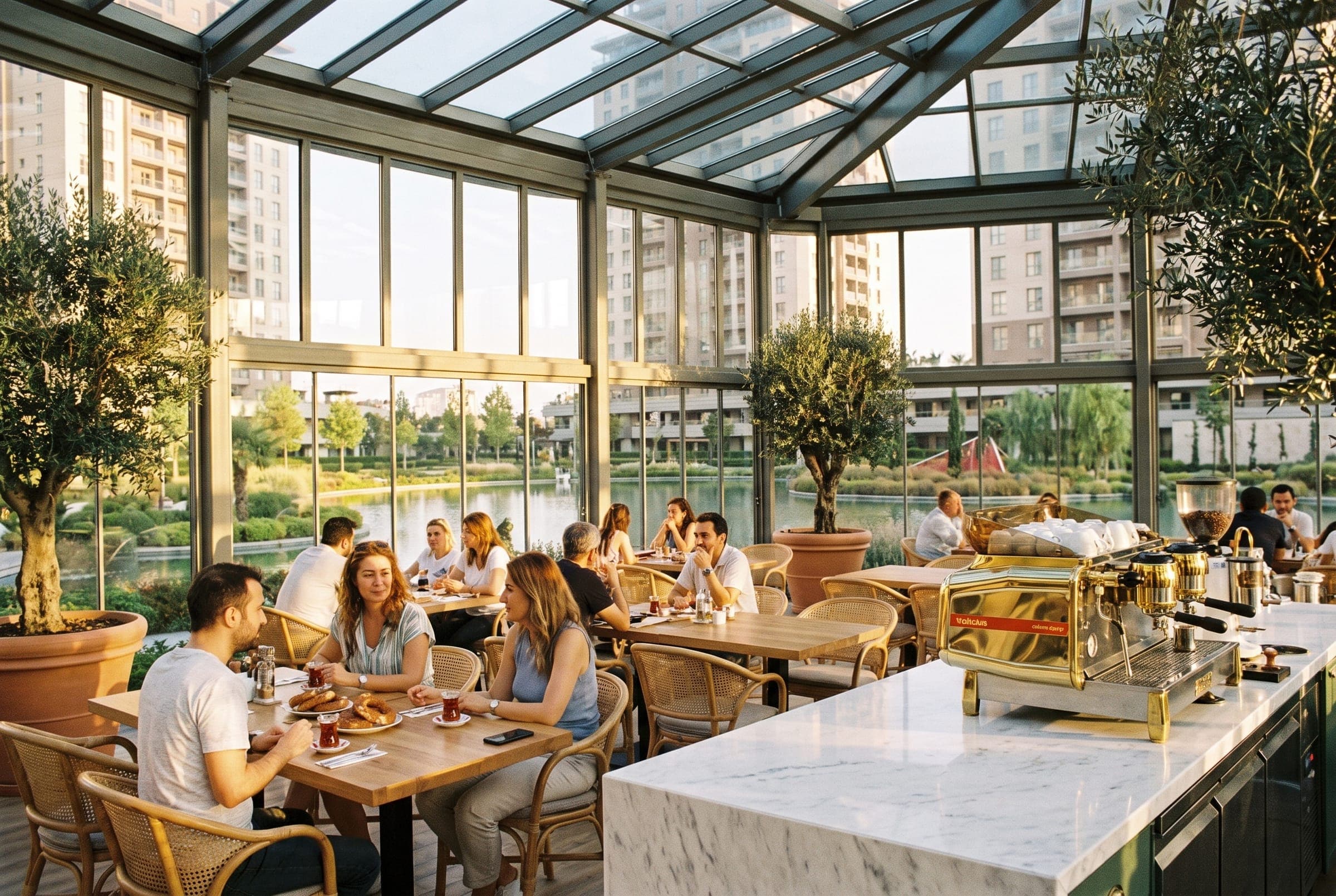 Cam kulüp evindeki kafe-restoran