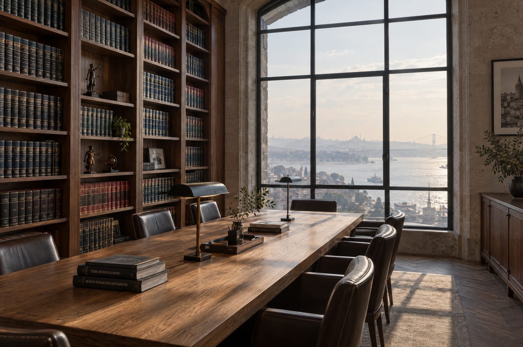 Levent ofisindeki kütüphane ve toplantı masası